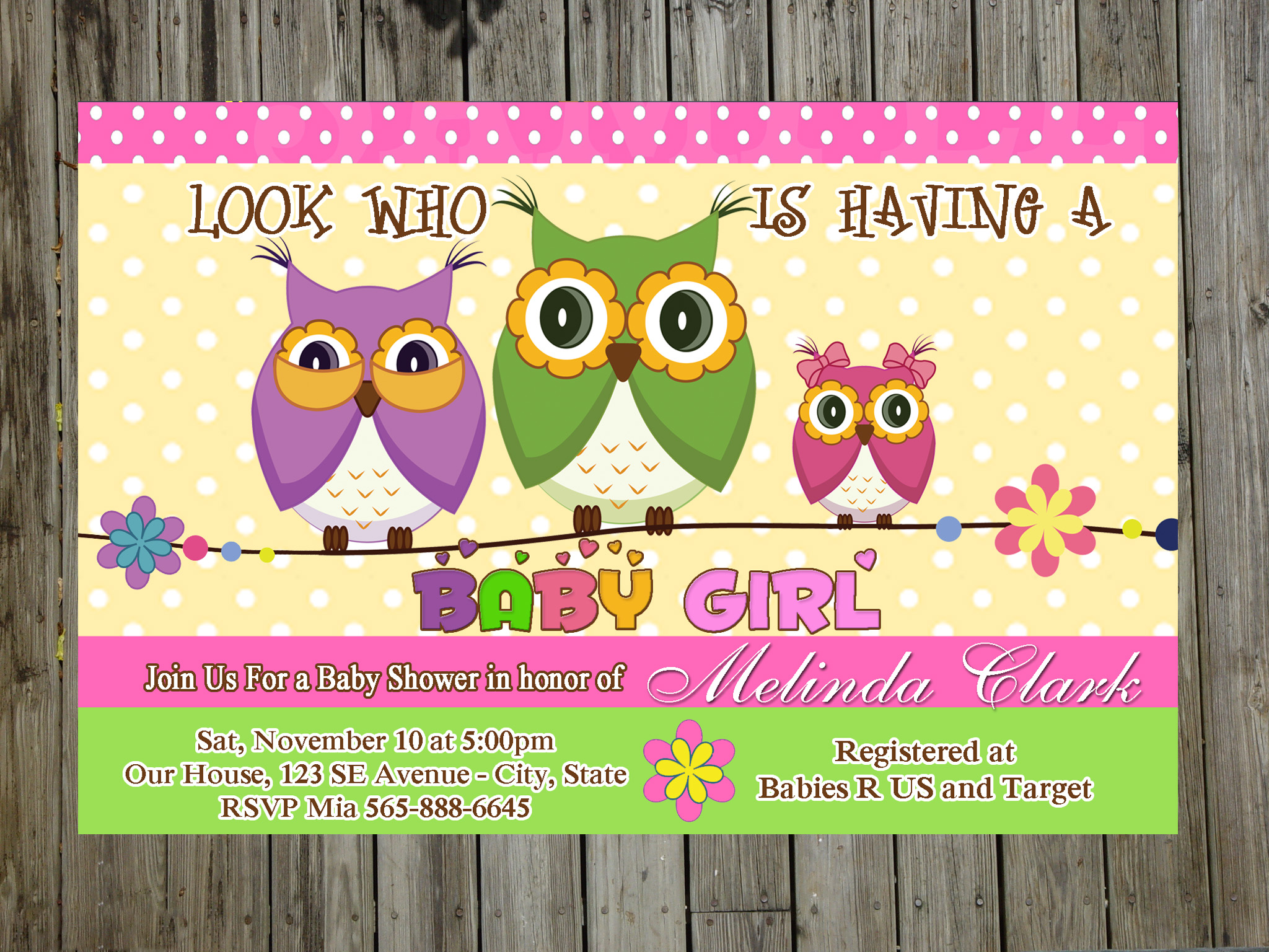 Sweet Owl Baby shower party invitations for boy or girl (unlimited ...